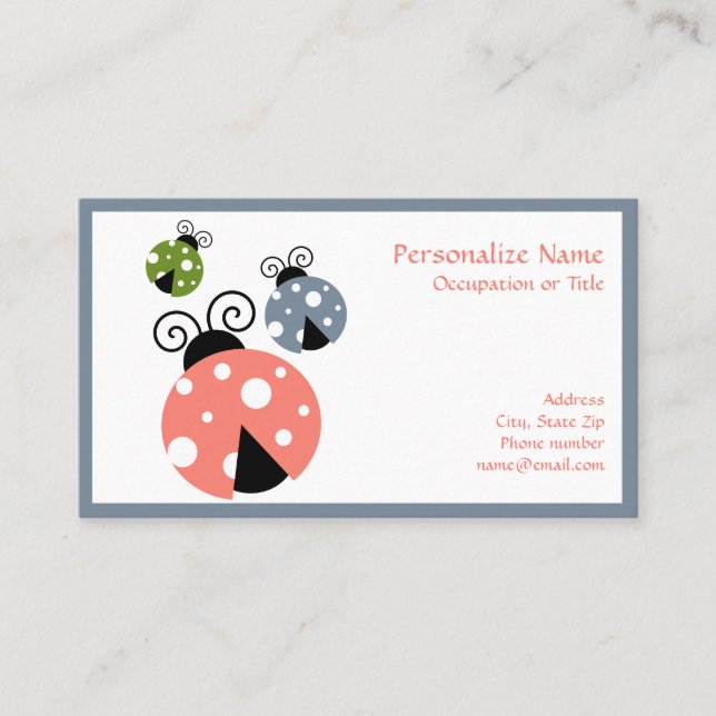 Cute Little Ladybugs Mum Babies Girly Pink Business Card (Front)
