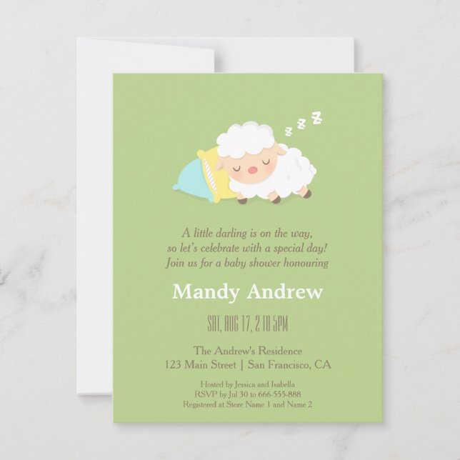 Cute Little Lamb Baby Shower Party Invitations (Front)