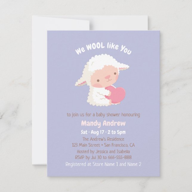 Cute Little Lamb Hugging Heart Baby Shower Invitation (Front)
