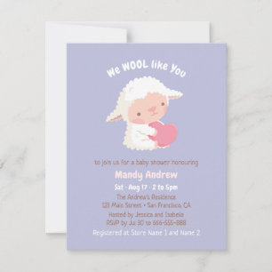 Cute Little Lamb Hugging Heart Baby Shower Invitation