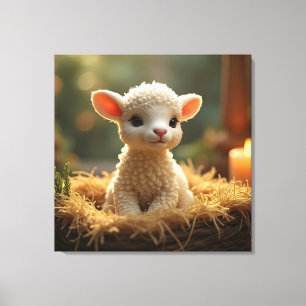 CUTE LITTLE LAMB IN A MANGER CANVAS PRINT