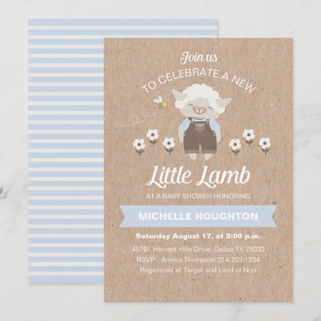 Cute Little Lamb Rustic Baby Boy Shower Invitation (Front/Back)