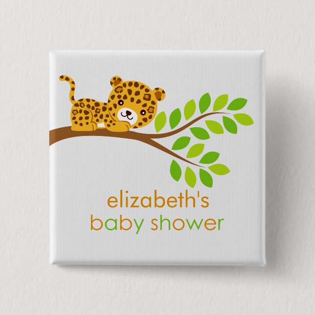 Cute Little Leopard Baby Shower Button (Front)