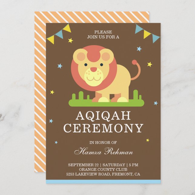 Cute Little Lion Aqiqah Invitation (Front/Back)