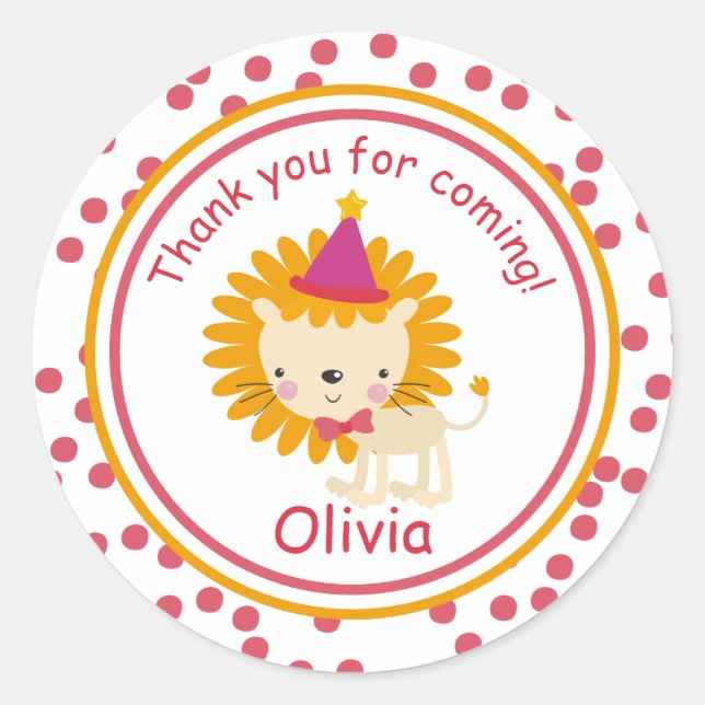 Cute Little Lion - Kids Birthday Thank You Classic Round Sticker (Front)
