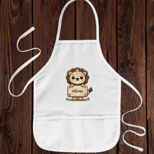 Cute Little Lion with a Name Sign Kids Apron