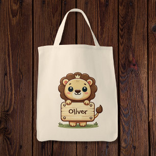 Cute Little Lion with a Name Sign Tote Bag