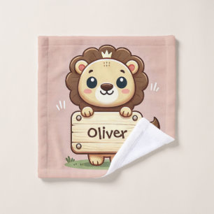 Cute Little Lion with a Name Sign Wash Cloth
