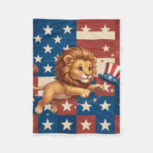 Cute Little Lion With American Flag Fleece Blanket