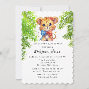 Cute Little Lion with Bow Tie Boy Baby Shower Invitation