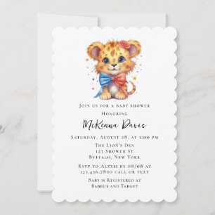 Cute Little Lion with Bow Tie Boy Baby Shower Invitation