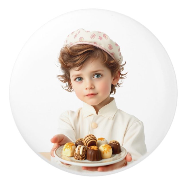 Cute little little boy invites you for delux chocs ceramic knob (Front)