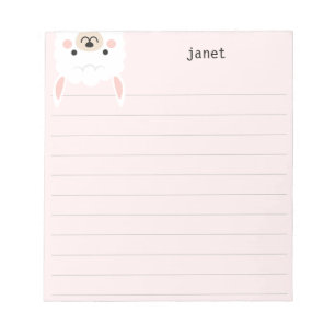 Cute Little Llama, Pink Personalised Lined Notepad