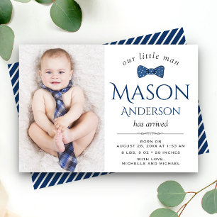 Cute Little Man   Boy Photo Birth Announcement
