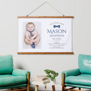 Cute Little Man Boy Photo Birth Announcement Hanging Tapestry