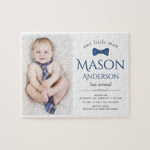 Cute Little Man Boy Photo Birth Announcement Jigsaw Puzzle
