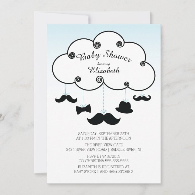 Cute Little Man Moustache Baby Shower Invitations (Front)