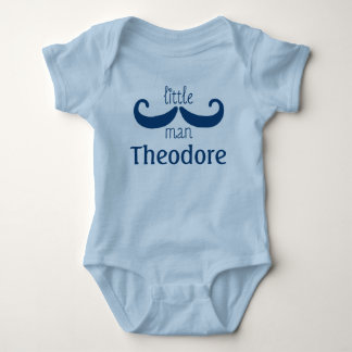 Cute Little Man Moustache Blue Baby Bodysuit