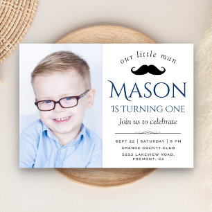 Cute Little Man Moustache First Birthday Party Invitation