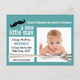 Cute Little Man  Photo New Baby Boy Announcement Postcard