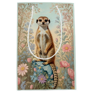 Cute Little Meerkat Pastel Floral Medium Gift Bag