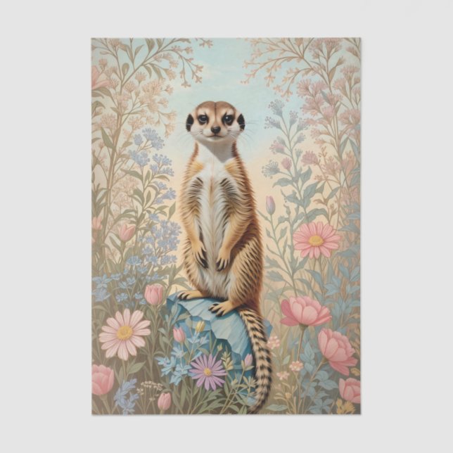 Cute Little Meerkat Pastel Floral Tissue Paper (Front)