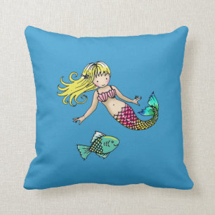 Cute Little Mermaid and Fish Pillow for Kids