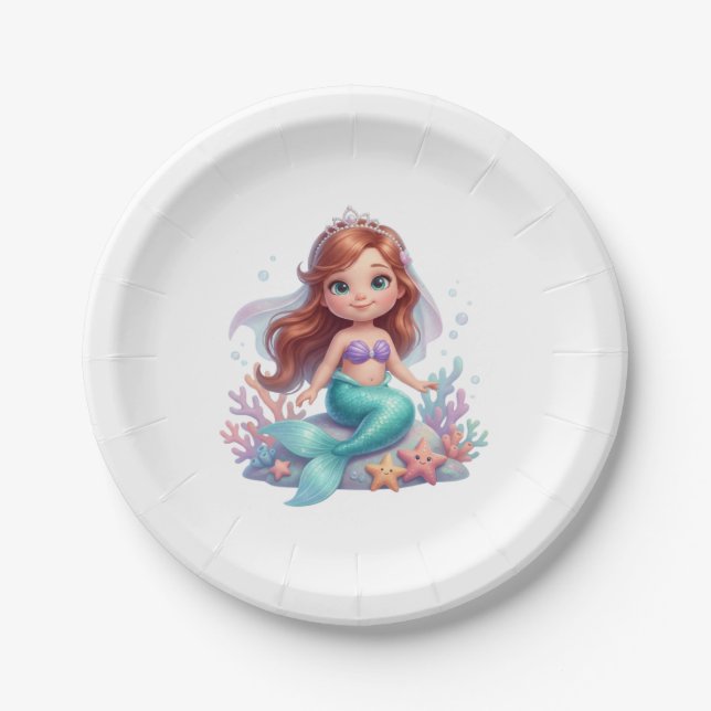 Cute Little Mermaid Baby Shower Paper Plates (Front)