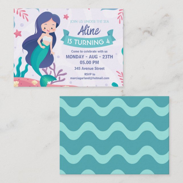 Cute Little Mermaid Birthday Party Enclosure Card (Front/Back)