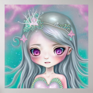Cute Little Mermaid cute teal face gift  Poster