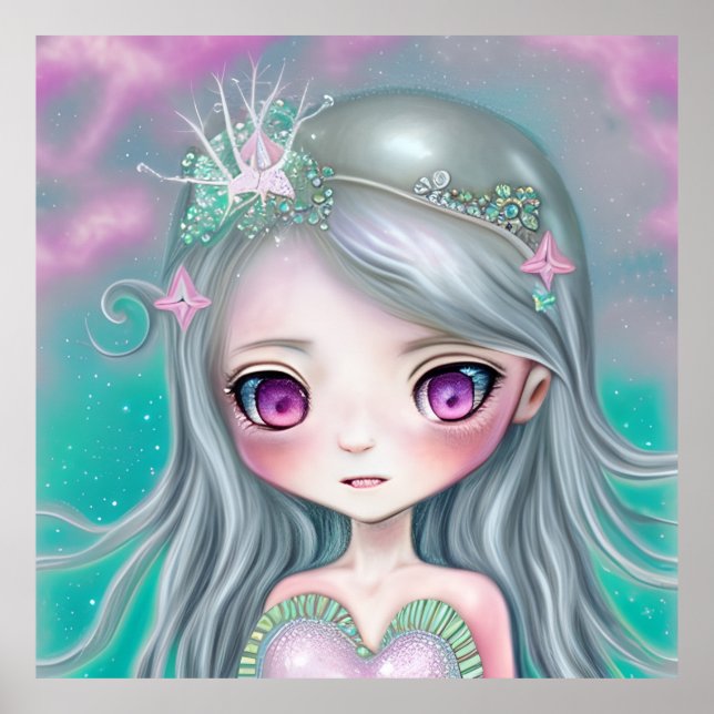 Cute Little Mermaid cute teal face gift  Poster (Front)