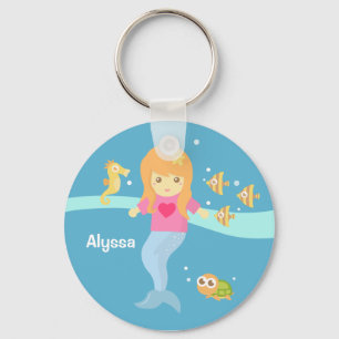 Cute Little Mermaid Girl Under the Sea Key Ring