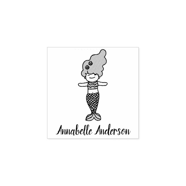 Cute little Mermaid Personalise Rubber Stamp (Imprint)