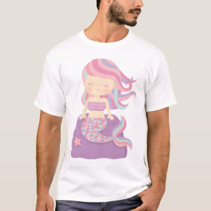 Cute Little Mermaid Seated On Purple Rock T-Shirt