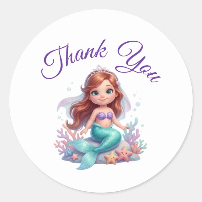Cute Little Mermaid Under the Sea Baby Shower Than Classic Round Sticker (Front)