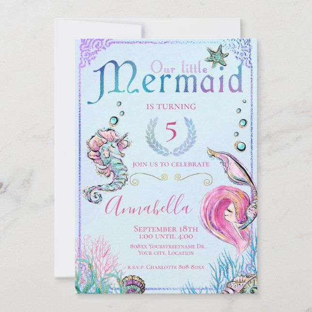 Cute Little Mermaid Under the Sea Party Invitation (Front)