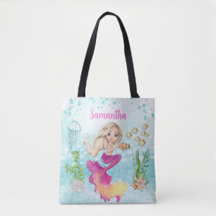 Cute Little Mermaid Under the Sea Tote Bag