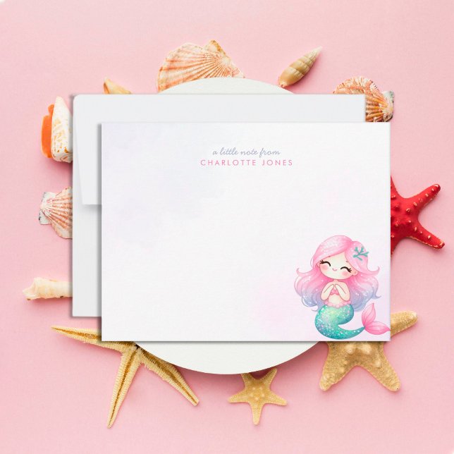 Cute Little Mermaid Watercolor Kids Stationery Card (Creator Uploaded)