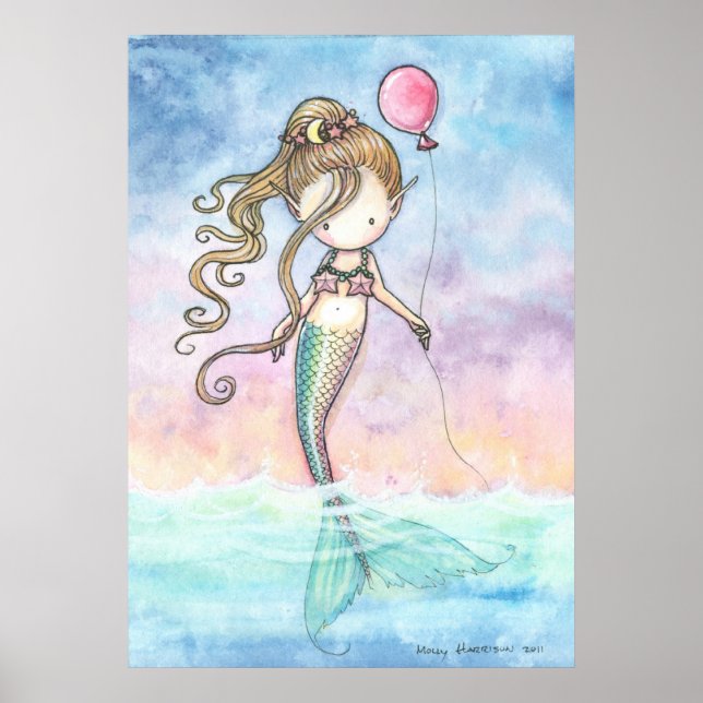 Cute Little Mermaid With Balloon Poster (Front)