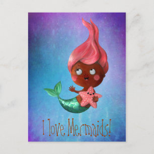 Cute Little Mermaid with Pink Hair Postcard