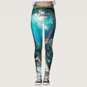 Cute little mermaid with seadragon. leggings