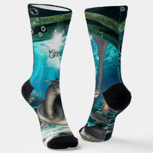Cute little mermaid with seadragon. socks