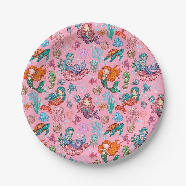 Cute Little Mermaids Paper Plate (Front)