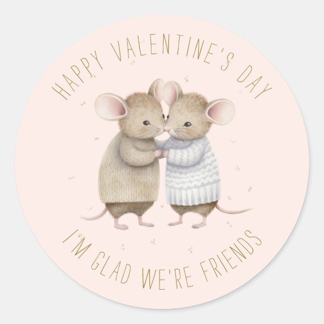 Cute Little Mice Valentine's Day Classic Round Sticker (Front)