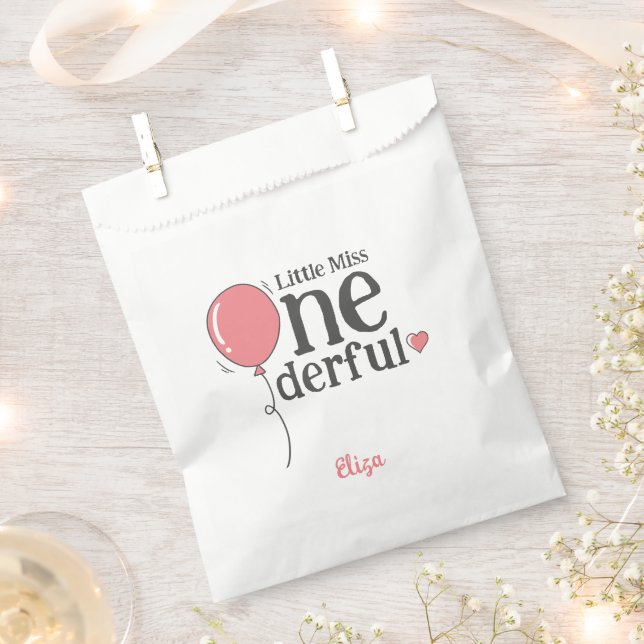 Cute Little Miss Onederful First Birthday Pink Favour Bags (Clipped)