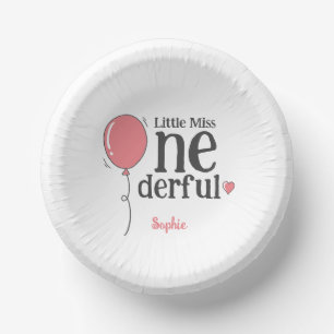 Cute Little Miss Onederful Pink Balloon Paper Plate