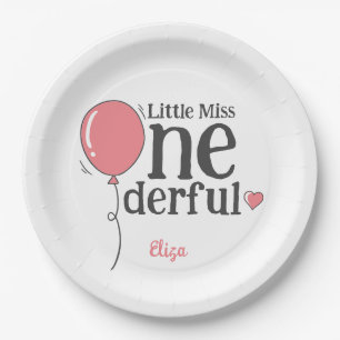 Cute Little Miss Onederful Pink Custom Paper Plate