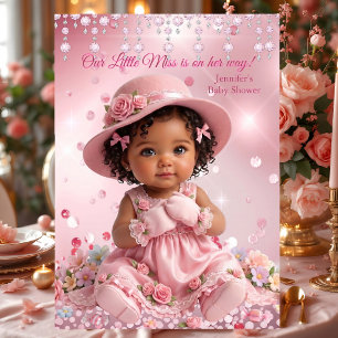 Cute Little Miss Pink Girl Baby Shower Ethnic Invitation