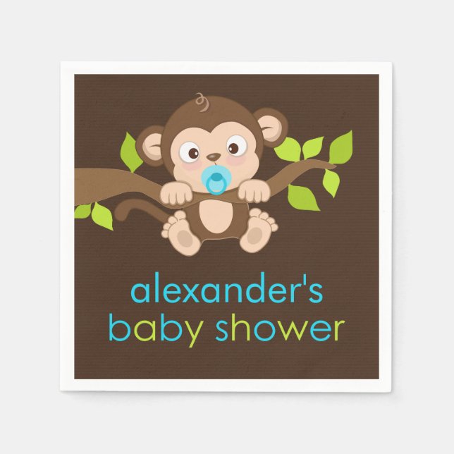 Cute Little Monkey Boy Baby Shower Paper Napkins (Front)