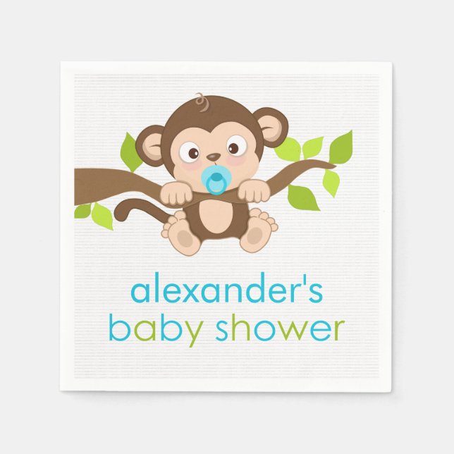 Cute Little Monkey Boy Baby Shower Paper Napkins (Front)